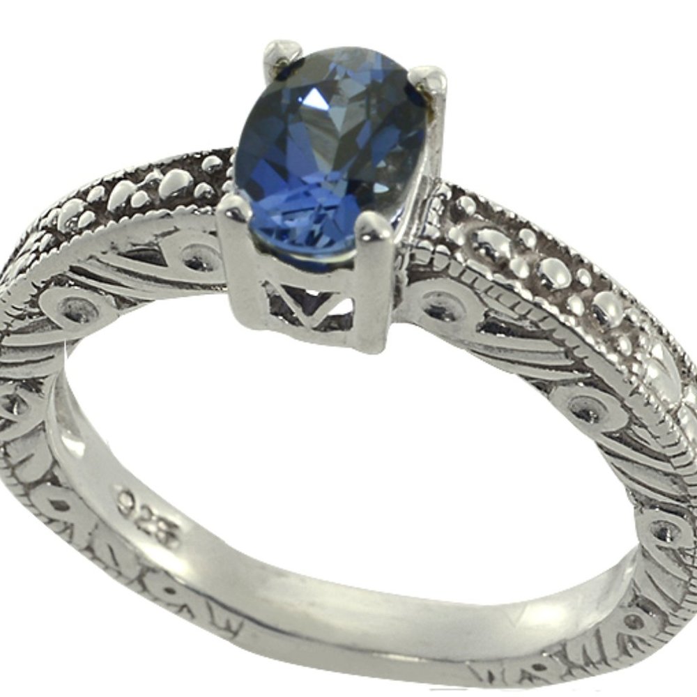 7x5 oval Sapphire Sterling Silver Ring